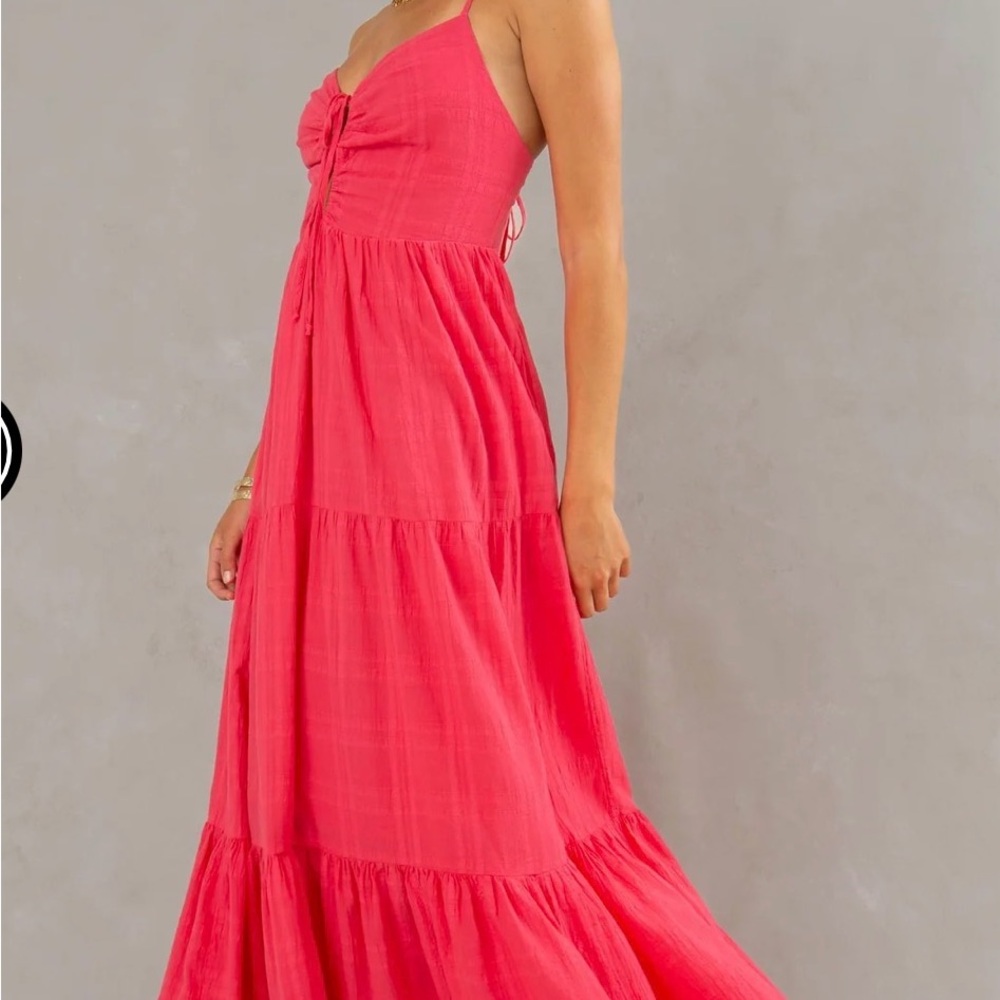 Spaghetti Strap Tie-Front Maxi Dress in Hot Pink